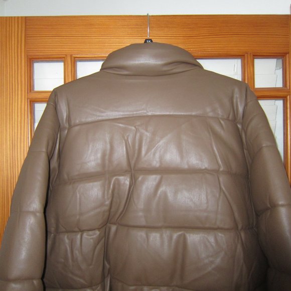 Sebby Faux Leather Puffer Jacket Women's S L XL 3X Brown NEW - Picture 4 of 6